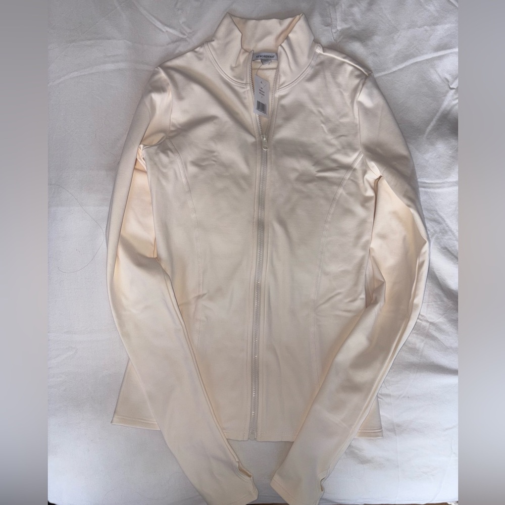 Weworewhat Women's Active Fitted Cream Zip-Up Jacket